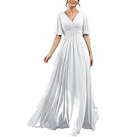 Women's Chiffon Bridesmaid Dress Floor-Length A-line V Neck Prom Dresses