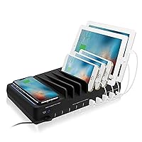 10 Port 90W USB Charging station with Qi wireless and USB C Charging, Ambient Light Deck compatible with iPhone iPad Samsung Galaxy Google Nexus