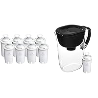 Brita Standard Replacement Water Filters, 8 Count & Large Water Filter Pitcher for Tap and Drinking Water with 1 Replacement Filter, 10 Cup Capacity, BPA Free, Black