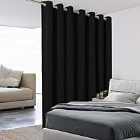 BONZER Extra Wide Room Divider Curtain Total Privacy Wall Noise Reducing Blackout Curtains for Patio Sliding Glass Door, 108L x 120W Inch (9L x 10W ft), 1 Panel, Black