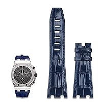 28mm Imported Leather Strap for AP for Audemars Piguet 42mm for Royal Oak Offshore Watch Band Accessories Pin Buckle 15710/15703 (Color : Blue Strap, Size : with Rose Buckle)