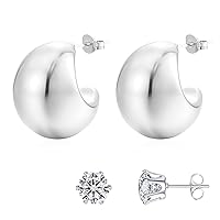Sterling Silver Post Cubic Zirconia Hoop Earring for Women Hypoallergenic Jewelry for Sensitive Ears Large Hoop Earrings