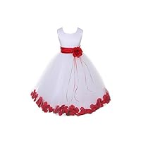 Satin Bodice Communion Flower Girl Pageant Petal Dress: White/Red - 10