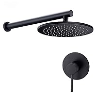 Shower System, Solid Brass Black Bath Shower Set Bathroom Shower Arm 8-12 Inch Round Rain Shower Head One Way Mixer Set, Wall Mounted Luxury Shower Set,10 inch