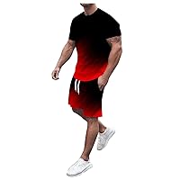 Two Piece Outfits Summer Track Suit for Men 3D Graphic Print Tee 2 Piece Outfit Short Sleeve T Shirt and Shorts