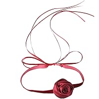 Black Choker Camellia Flower Lace-up Necklace For Women Girls