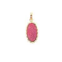 Guntaas Gems Oval Red Agate Druzy Pendant Brass Gold Plated Crystal Gemstone Sugar Druzy Pendant Necklace Mother's Day Gift