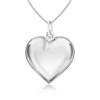Tuscany Silver Women's Sterling Silver Puff Heart Pendant on Curb Chain of 46cm/18