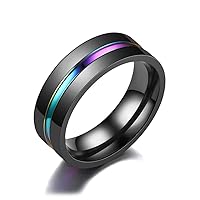 8mm Rainbow Stainless Steel Ring Colorful Thin Groove Engagement Bridal Wedding Band for Men