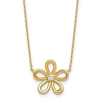 14k Gold Diamond Flower With 2 In Extension Necklace 16 Inch Measures 15mm Wide Jewelry Gifts for Women