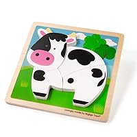 Bigjigs Toys, Chunky Lift-Out Puzzle - Cow, Wooden Toys, Shapes Puzzle, Toddler Puzzles, Jigsaw Puzzle, Jigsaw Puzzle for Kids, Puzzles for 1 2 3 Year Olds, Toddler Toys