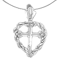 Silver Cross Necklace | Rhodium-plated 925 Silver Heart & Cross Pendant with 18