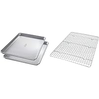USA Pan Half Sheet Pan Set of 2 and Bakeable Cooling Rack, Aluminized Steel