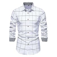 White Plaid Button Up Shirt Men Slim Fit Long Sleeve Mens Dress Shirts Formal Business Casual Shirt Male Chemise