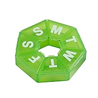 EZY DOSE Weekly Pill Organizer, Medicine Box, and Vitamin Planner, Travel Pill Planner, Portable Storage, 7-Sided, Green, BPA Free
