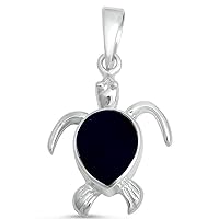 13938 Simulated Black Onyx Turtle .925 Sterling Silver Pendant