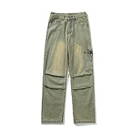 Retro Street Cargo Jeans ' Fashion Big Pocket Youth Straight Casual Baggy Trousers