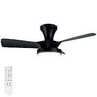 Soilsiu Ceiling Fans with Lights Remote, 32 Inch Low Profile Ceiling Fan with 3 Colors and 6 Speeds Options, 3 Blades Fans Lamp for Ktichen Bedroom Dinning Room Patio(Black)