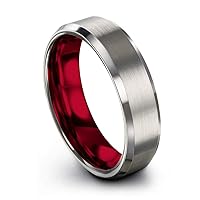 P. Manoukian Tungsten Carbide Wedding Band Ring 6mm for Men Women Green Red Blue Purple Grey Copper Fuchsia Teal Bevel Edge Brushed Polished