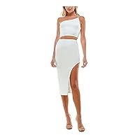 B Darlin Womens White Zippered Cut Out Lined Sleeveless Asymmetrical Neckline Midi Party Body Con Dress Juniors 1