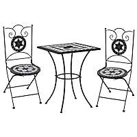 vidaXL 3 Piece Mosaic Bistro Set Ceramic Tile - Sturdy and Durable Outdoor Dining Furniture with Powder-Coated Iron Frame - Ideal for Patio, Balcony, Garden - Black and White