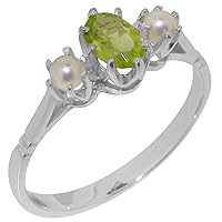 Solid 18k Gold Natural Peridot & Cultured Pearl Womens Ring (Yellow, Rose, White Gold options) - Sizes 4 to 12 Available