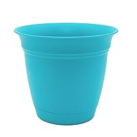 The HC Companies 12 Inch Eclipse Round Planter with Saucer - Indoor Outdoor Plant Pot for Flowers, Vegetables, and Herbs, Teal