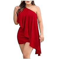 Women's Summer Dresses 2023 Shoulder Sleeveless Ruched Asymmetrical Party Cocktail Mini Dress Flowy Dresses