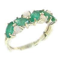 10k White Gold Real Genuine Emerald and Opal Womens Eternity Ring