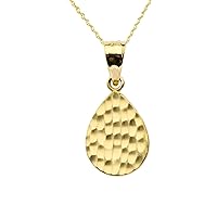 YELLOW GOLD HAMMERED TEARDROP PENDANT NECKLACE - Gold Purity:: 10K, Pendant/Necklace Option: Pendant With 18