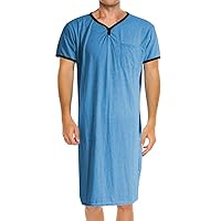 Fashion Store Mens Nightgown Henley Night Shirt for Sleeping Short Sleeve Nightgown Big and Tall, Loose Kaftan Sleepwear