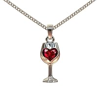 Vintage Faux Ruby Love Heart Wine Glass Pendant Chain Necklace Jewelry - Silver Attractive Processed