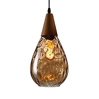 Pendant Lamp Vintage Chandelier Wrought Iron Glass LED Ceiling Pandant Light Living Room Bedside Table Decoration Chandelier Ceiling Lamp Wooden Lamp Holder E27(Color : Amber, Size : 16 * 30cm)