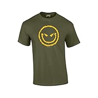 Evil Smiling Face with Yellow Devilish Smile Cool Retro Sarcastic Grin Funny Novelty T-Shirt-Military-Medium
