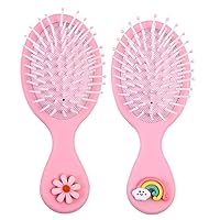 Cute Rainbows&Flower Detangler Hair Brush For Kids 2 Pcs ,Travel Hair Brushes For Women&Girl,For Curly Hair,Wet Dry Hair Tangle Brush(Pink).