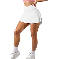 Womens Tennis Golf Skirts with Pocket Shorts Crossover Waist Pleated Gym Workout Sports Athletic Tennis Skorts