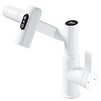 Digital Temperature Display Basin Faucet 3 Modes Stream Sprayer 360 Rotation Hot Cold Water Sink Mixer Wash Tap for Bathroom (Color : White, Size : with 60cm Hose)