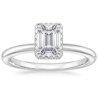 ERAA Jewel Excellent Emerald Cut 1 Carat, Moissanite Wedding, Wedding/Bridal Ring, Solitaire Halo, Proposal Ring, VVS1 Clarity, Jewelry Gift for Women/Her