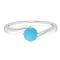 Stackable 0.30 Ctw Round 5 MM Turquoise Gemstone 925 Sterling Silver Stacking Solitaire Ring GIFT FOR HER (Sterling Silver, 7)