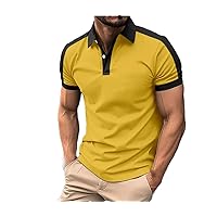 Men Solid Color Button Polo Shirt for Men's Lapel Button Shirt Street Short Sleeved Tennis Solid Casual T Shirts
