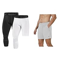 Roadbox (Size: M) Basketball Sports Pants Set: Men's 3/4 One Leg Compression Pants and 5 Inch Athletic Shorts