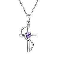 Uloveido Infinity Love of God Purple Crystals Cross Pendant Necklace Christian Religious Jewelry N050