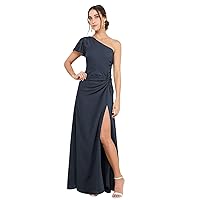 Women's One Shoulder Chiffon Bridesmaid Dresses A-Line Long Formal Evening Gown with Slit