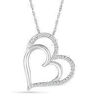 DGOLD Sterling Silver Round White Diamond DUO Heart Fashion Pendant for women (1/10 cttw)