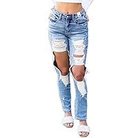 Women's Straight Ripped Tassel Special Loose Jeans Blue Soft Spring and Autumn Jeans
