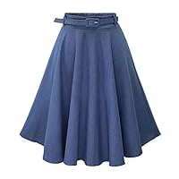 Women's Retro High-Waisted Horn Long Skirt with Belt Autumn and Winter Pleated Denim Skirt