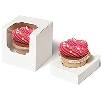 Cupcake Boxes 200 Pcs Bulk white Individual Cupcake Box, Single Cupcake Containers Paper Holders with Inserts and Window for Muffins Cocoa Bombs Packaging Togo Boxes