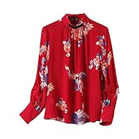 Mulberry Silk Print Top Long Sleeve Chinese Collar Red Dress 2670