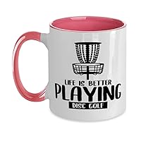 Disc Golf Mug 11oz Pink, Disc Golf Tea and Coffee Mug Cup, Unique Funny Disc Golf Inspiring Coloured Present Mugs