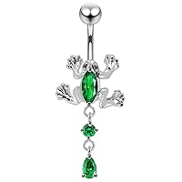 Jeweled Frog Sterling Silver 316L Surgical Steel Banana Belly Ring